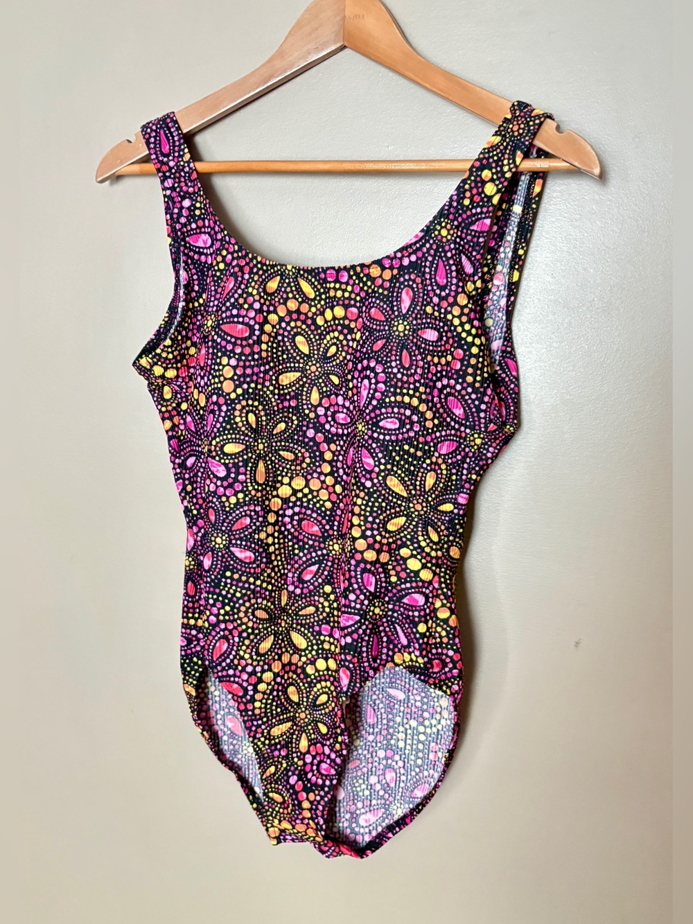 Vintage 90s CATALINA swimsuit one piece retro neon floral mandala dot sz 16W EUC